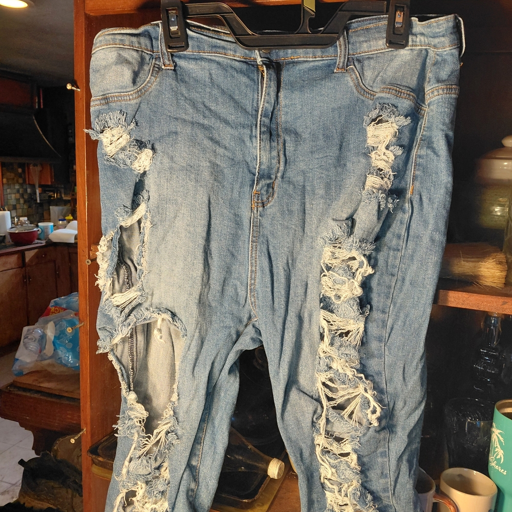 Women's Distressed Straight Leg Jeans - Blue